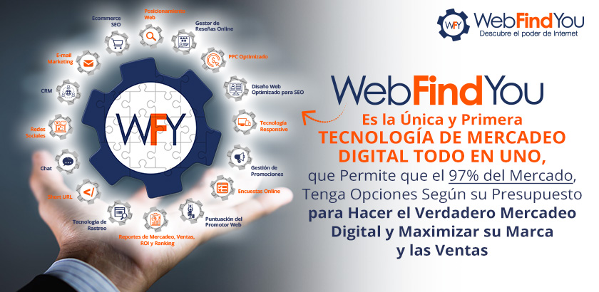 WebFindYou es la nica y Primera Tecnologa de Mercadeo Digital Todo en Uno