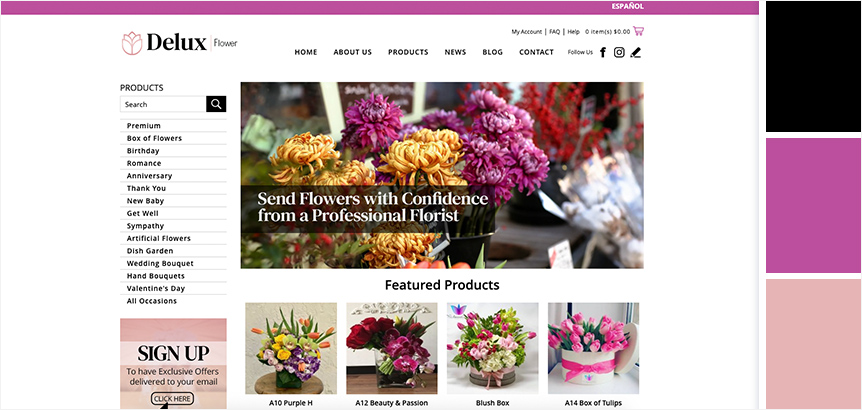 Demostración de los Colores en el Sitio Web de Delux Flower