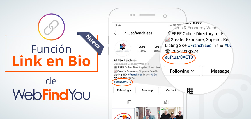 Un Perfil de Instagram con la Nueva Función de Link en Bio de WebFindYou