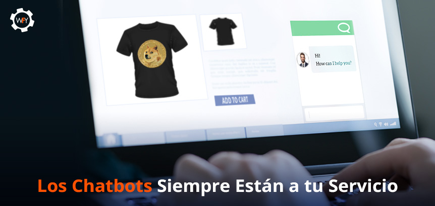 Comprador Abriendo Ventana de Chat en Sitio Web y Hablando con Chatbot Sobre Camiseta de Dogecoin
