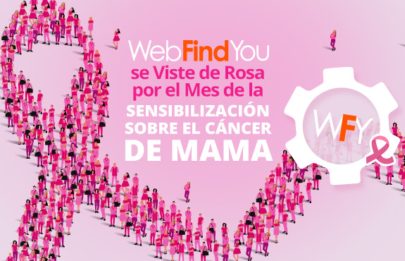 Ilustración de Multitud Formando Lazo por Sensibilización Sobre el Cáncer de Mama con Logo de WebFindYou
