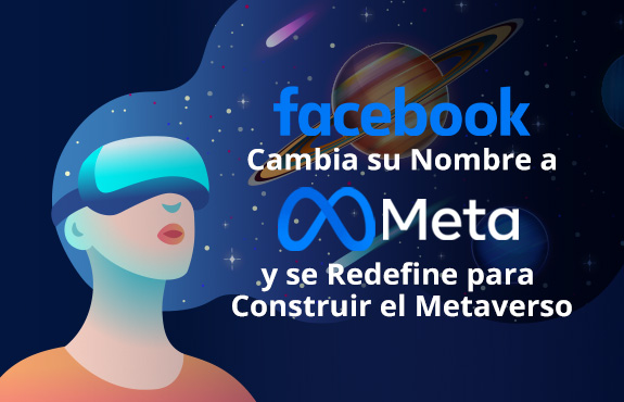 Mujer Usando Auriculares VR en Medio de Sistema Solar Viendo el Metaverso de Facebook a Meta