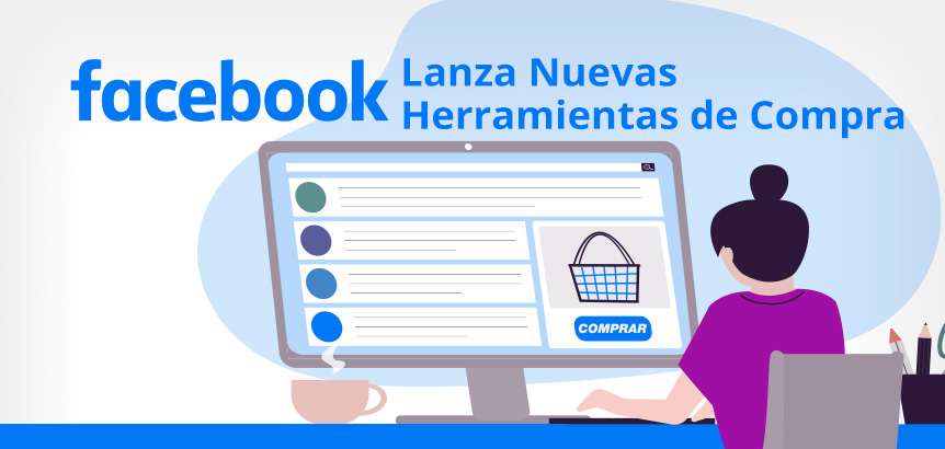 Caricatura de Mujer Haciendo Compras Online para Ilustrar las Nuevas Herramientas de Facebook