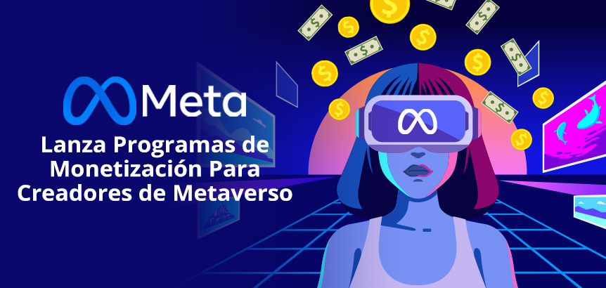 Persona Usando Auriculares VR en Metaverso con Nuevo Programa de Monetización Para Creadores en Meta