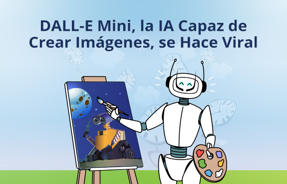 Robot Semejante a Dalí Pintando a WALL-E Sobre Canvas Simbolizando a IA Viral DALL-E Mini