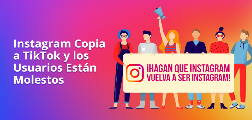 Usuarios Sosteniendo Pancarta en Protesta a Instagram por Copiar la Interfaz de TikTok